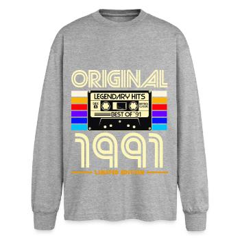 1991 Limited Edition Cassette - Oversized Long Sleeve T-Shirt - sports grey - Front - AI Model Female 180 light (180cm)