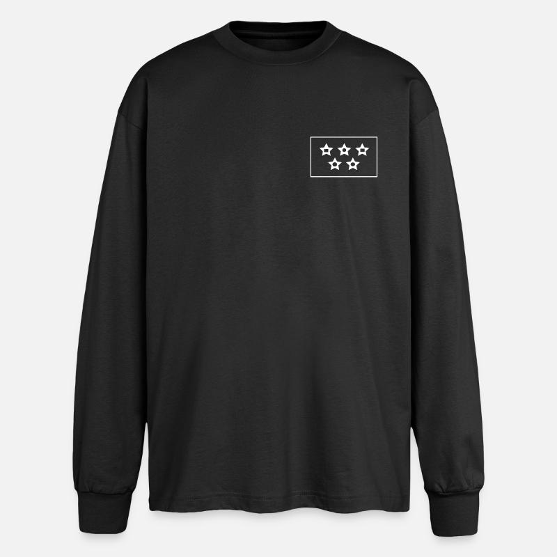 Five Star Contrast Pattern - Oversized Long Sleeve T-Shirt - black
