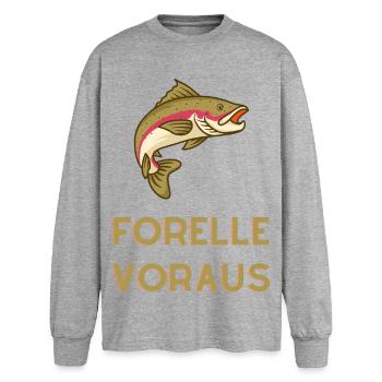 Truite en avant : la prise de la nature - T-shirt manches longues oversize - gris chiné - Devant - AI Model Female 180 light (180cm)