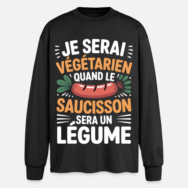 Humor-Wurst – Niemals vegetarisch - Oversized Langarmshirt  - Schwarz
