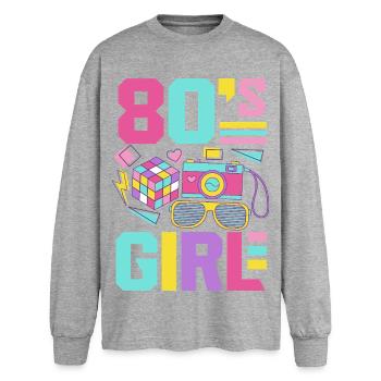 Retour rétro au design vintage des années 80 - T-shirt manches longues oversize - gris chiné - Devant - AI Model Female 180 light (180cm)