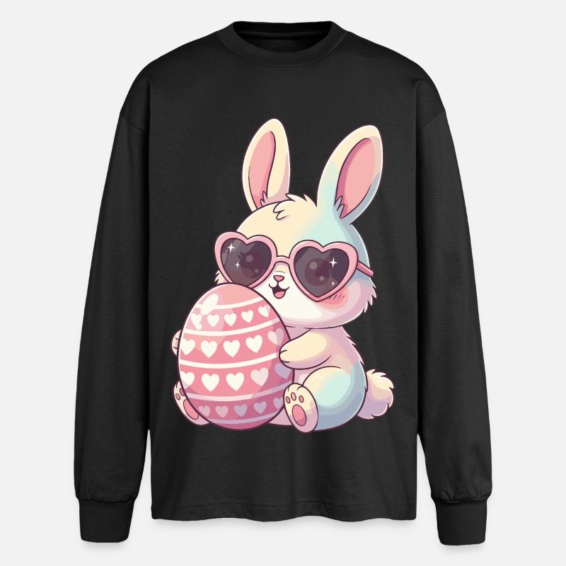Herzblick Bunny Osterei - Oversized Langarmshirt  - Schwarz