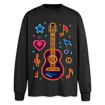Retro Ukulele Retrowave - Oversized Long Sleeve T-Shirt - black - Front - AI Model Male 185 light (185cm)
