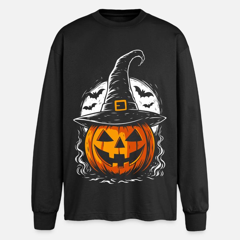 Spooky pumpkin with witch hat & full moon - Oversized Long Sleeve T-Shirt - black