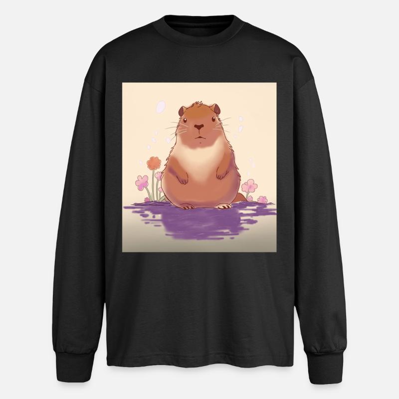 Pastellfarbener See Capybara - Oversized Langarmshirt  - Schwarz