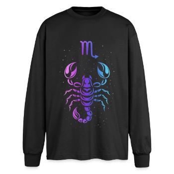 Scorpio Zodiac Sign – Intense Neon - Oversized Long Sleeve T-Shirt - black - Front - AI Model Male 185 light (185cm)