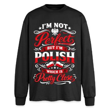 Polish Pride: Vintage Eagle & Funny Saying - Oversized Long Sleeve T-Shirt - black - Front - AI Model Male 185 light (185cm)