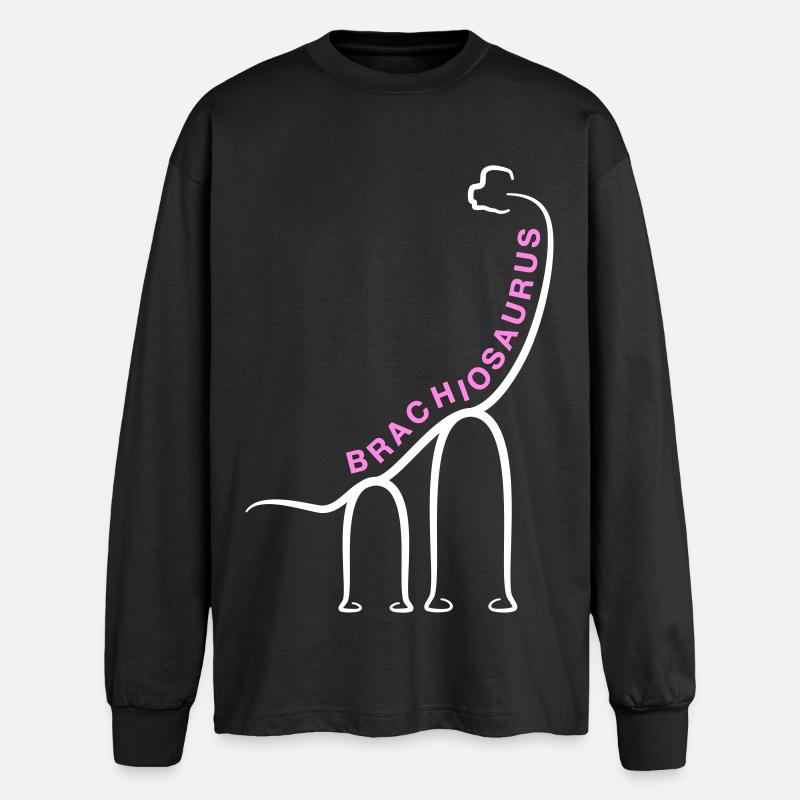 Dinosaurier Brachiosaurus Dino Liniengrafik - Oversized Langarmshirt  - Schwarz