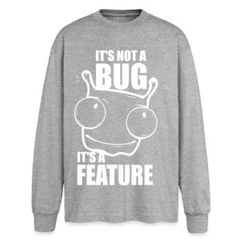 it is not a bug it is a feature - Programmierer - Oversized Langarmshirt  - Grau meliert - Vorne - AI Model Female 180 light (180cm)