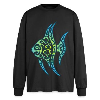 Poisson tropical bleu - T-shirt manches longues oversize - noir - Devant - AI Model Male 185 light (185cm)