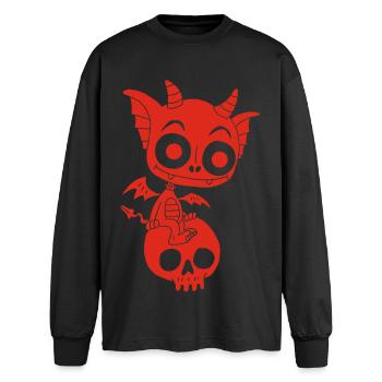 Petit démon rouge se repose - T-shirt manches longues oversize - noir - Devant - AI Model Male 185 light (185cm)