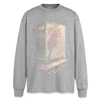 Kirschblüten Sakura Kirschblüte - Oversized Langarmshirt  - Grau meliert - Vorne - AI Model Female 180 light (180cm)