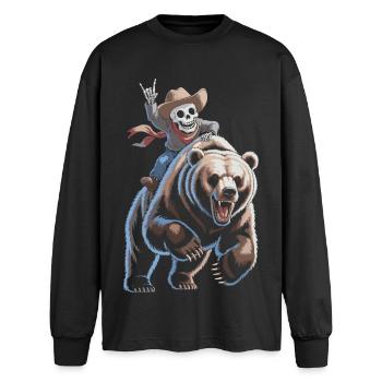 Squelette cow-boy sur ours - T-shirt manches longues oversize - noir - Devant - AI Model Male 185 light (185cm)