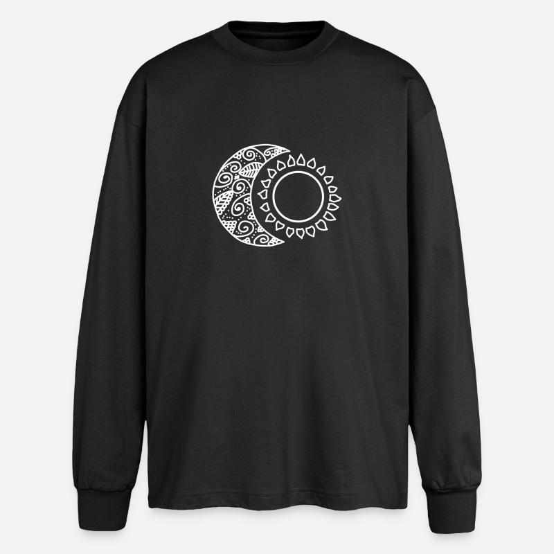 Mond Sonne Mandala - Oversized Langarmshirt  - Schwarz