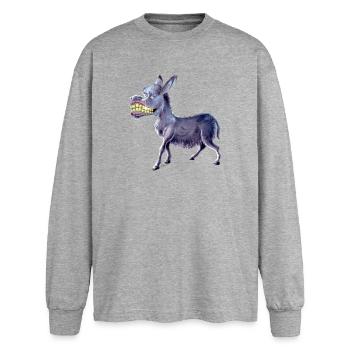 Âne Morgenstund - T-shirt manches longues oversize - gris chiné - Devant - AI Model Female 180 light (180cm)