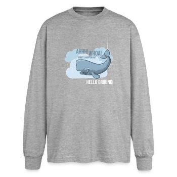 Hello Ground! - Oversized Langarmshirt  - Grau meliert - Vorne - AI Model Female 180 light (180cm)
