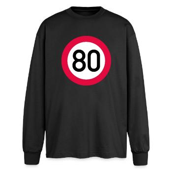 80 ans Attention ! Panneau de signalisation 80 km/h - T-shirt manches longues oversize - noir - Devant - AI Model Male 185 light (185cm)