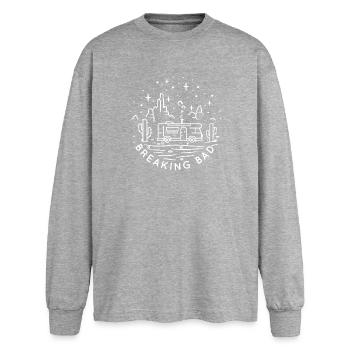 Camping Car dans la nuit - T-shirt manches longues oversize - gris chiné - Devant - AI Model Female 180 light (180cm)