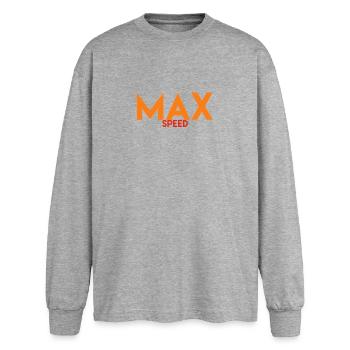 Max - Oversized Langarmshirt  - Grau meliert - Vorne - AI Model Female 180 light (180cm)