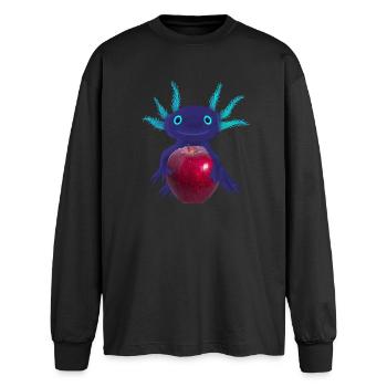 Blue Axolotl with Red Apple, Hand Drawing - Oversized Long Sleeve T-Shirt - black - Front - AI Model Male 185 light (185cm)