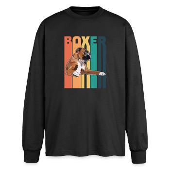 Boxer Chien Rétro - T-shirt manches longues oversize - noir - Devant - AI Model Male 185 light (185cm)