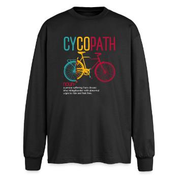 Cyclopath: Free-Ride-Fahrrad-Kunstwerk - Oversized Langarmshirt  - Schwarz - Vorne - AI Model Male 185 light (185cm)