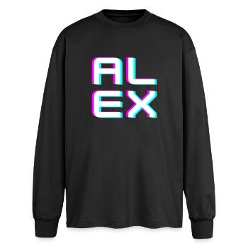 Alex Glitch Name Tag Typography Shirt - Oversized Long Sleeve T-Shirt - black - Front - AI Model Male 185 light (185cm)