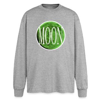 Inset - Smaragdgrüner Mond - Oversized Langarmshirt  - Grau meliert - Vorne - AI Model Female 180 light (180cm)