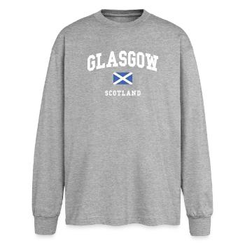Graphique du drapeau de l’Écosse de Glasgow - T-shirt manches longues oversize - gris chiné - Devant - AI Model Female 180 light (180cm)