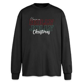 Frohe Weihnachten mit Holly Jolly - Oversized Langarmshirt  - Schwarz - Vorne - AI Model Male 185 light (185cm)