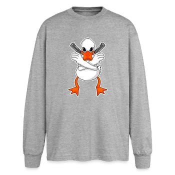 Duck with pistol - Oversized Long Sleeve T-Shirt - sports grey - Front - AI Model Female 180 light (180cm)