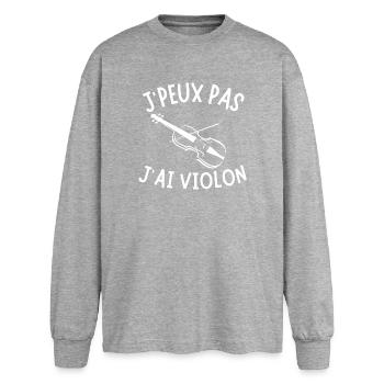 violon, violoncelle, jouer du violon - T-shirt manches longues oversize - gris chiné - Devant - AI Model Female 180 light (180cm)