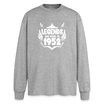 1952 - Jahrgang 1952 - Baujahr 1952 Geschenk - Oversized Langarmshirt  - Grau meliert - Vorne - AI Model Female 180 light (180cm)