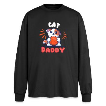 Chaton Tendre Avec Balle Orange - T-shirt manches longues oversize - noir - Devant - AI Model Male 185 light (185cm)