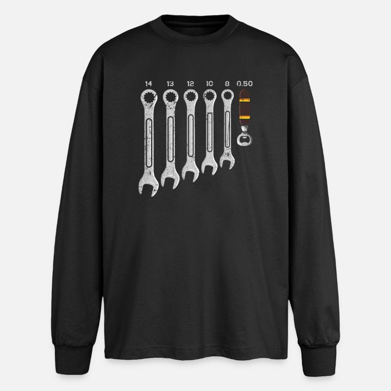 Werkzeugbankschlüssel-Set mit Flaschenöffner - Oversized Langarmshirt  - Schwarz