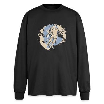 Football players in action while playing football - Oversized Long Sleeve T-Shirt - black - Front - AI Model Male 185 light (185cm)