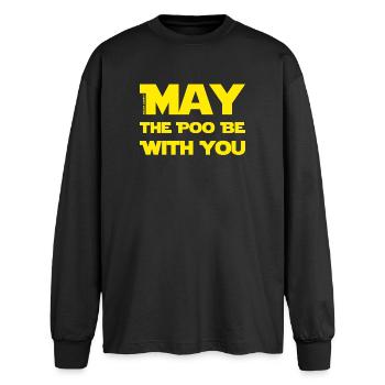 Möge der Poo.. - Oversized Langarmshirt  - Schwarz - Vorne - AI Model Male 185 light (185cm)