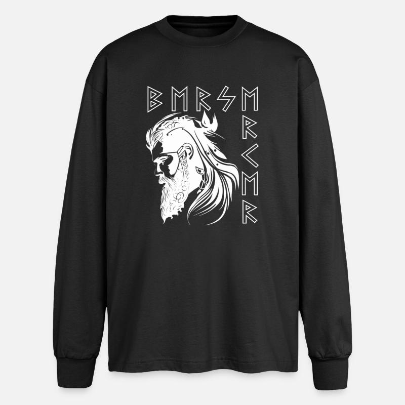 Vikingkopf mit Runenrahmen - Oversized Langarmshirt  - Schwarz