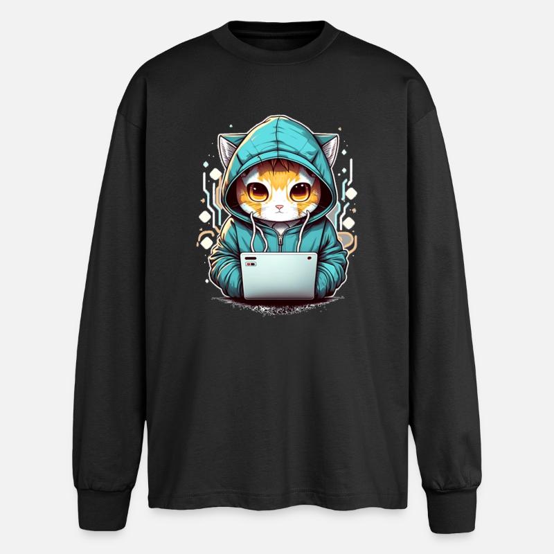 Codage chat - T-shirt manches longues oversize - noir