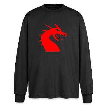 Red dragon head silhouette - Oversized Long Sleeve T-Shirt - black - Front - AI Model Male 185 light (185cm)