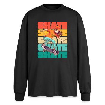 Skateboarding Cool Skater Girl Bunt - Oversized Langarmshirt  - Schwarz - Vorne - AI Model Male 185 light (185cm)
