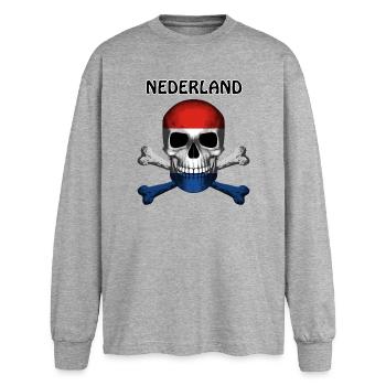 Skull Jolly Roger Pirate Flag Nederland R6Z - Oversized Long Sleeve T-Shirt - sports grey - Front - AI Model Female 180 light (180cm)