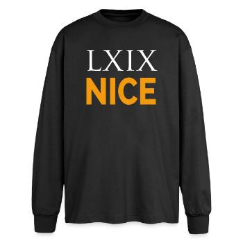 LXIX in latin - Oversized Long Sleeve T-Shirt - black - Front - AI Model Male 185 light (185cm)
