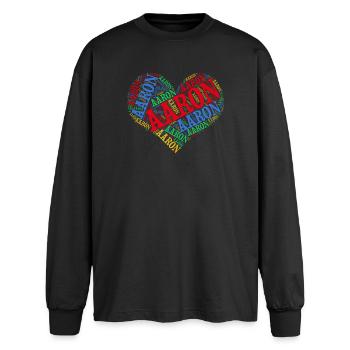 Aaron t-shirt t-shirt word cloud heart tags - Oversized Long Sleeve T-Shirt - black - Front - AI Model Male 185 light (185cm)