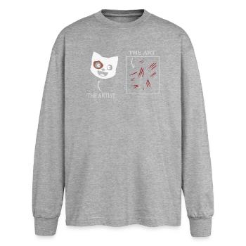 Cat Art - Oversized Long Sleeve T-Shirt - sports grey - Front - AI Model Female 180 light (180cm)