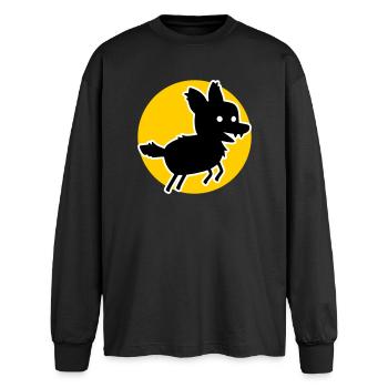 Wolf – Wild Nature Motif & Animal Welfare Statement - Oversized Long Sleeve T-Shirt - black - Front - AI Model Male 185 light (185cm)