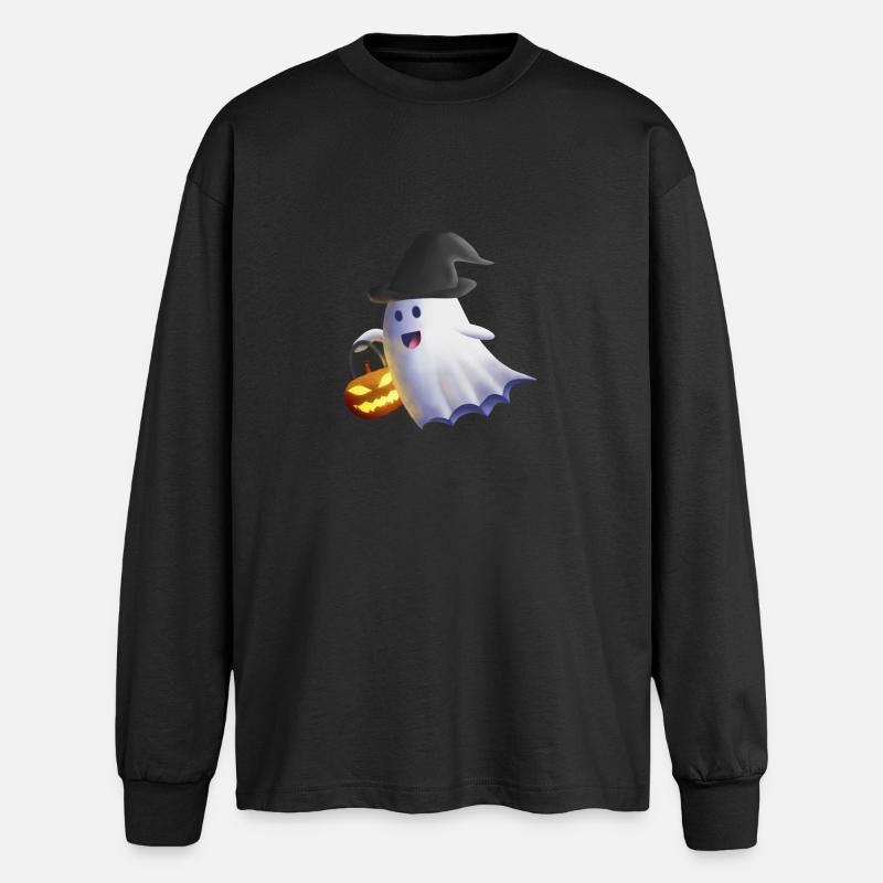 Geist mit Hexenhut und Kürbislaterne - Oversized Langarmshirt  - Schwarz