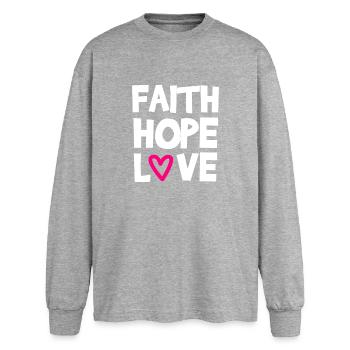 Foi Espérance Amour - T-shirt manches longues oversize - gris chiné - Devant - AI Model Female 180 light (180cm)