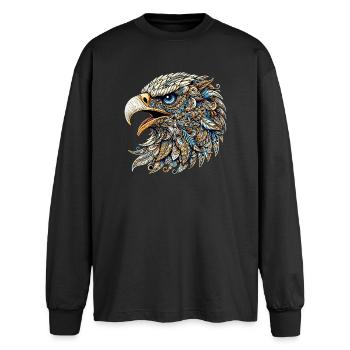 Aigle décoré de Mandalas - T-shirt manches longues oversize - noir - Devant - AI Model Male 185 light (185cm)