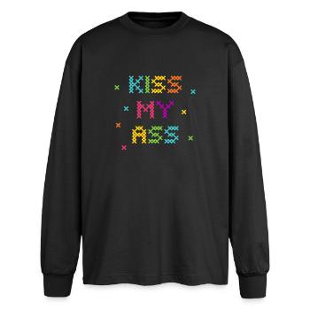 Rainbow Cross Stitch Word Art Design - Oversized Long Sleeve T-Shirt - black - Front - AI Model Male 185 light (185cm)